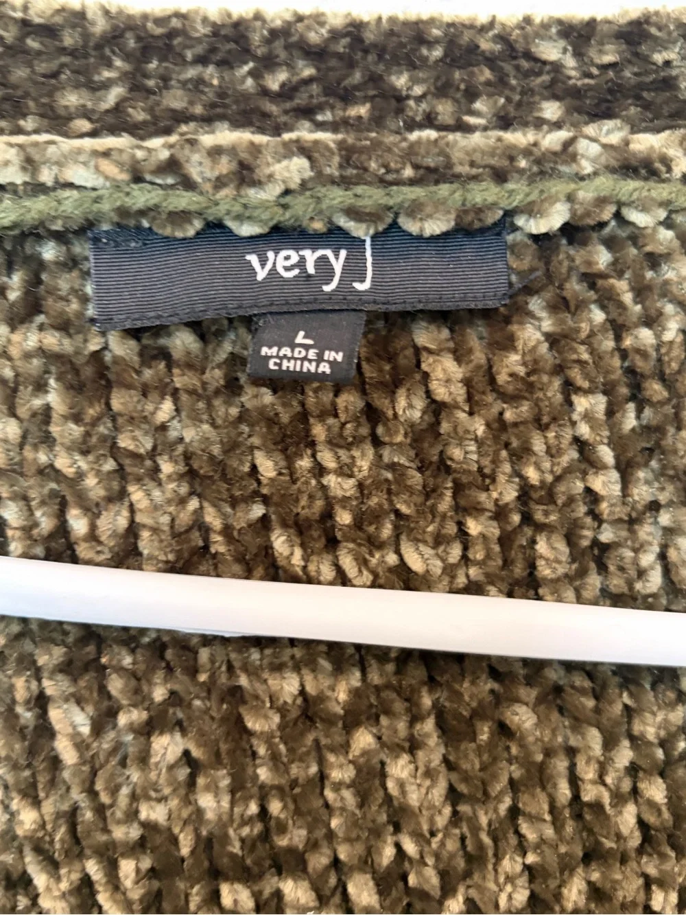 Very J Olive Chenille Open-Front Cardigan